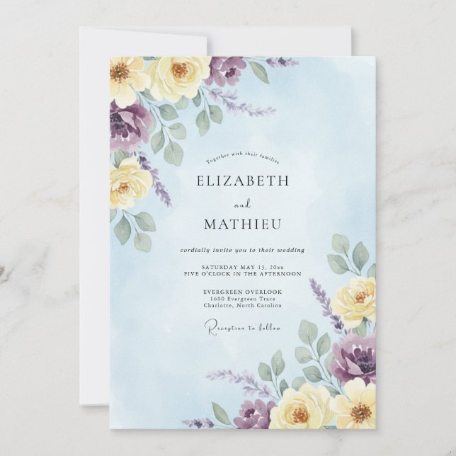 Invitación Boda acuarela amarillo Primula (Anverso)