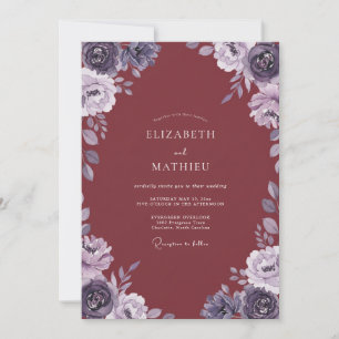 Invitación Boda acuarela amatista granate