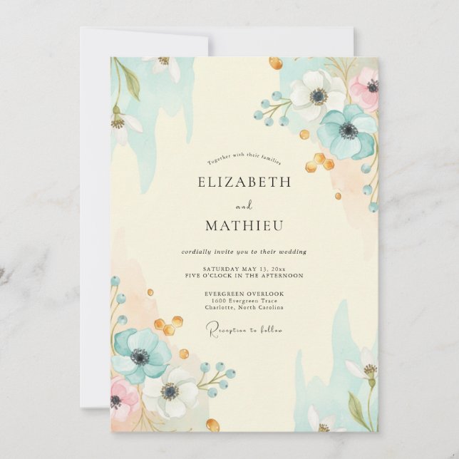 Invitación Boda acuarela Aqua Gold (Anverso)