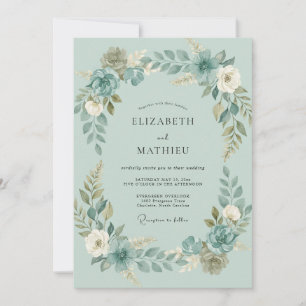 Invitación Boda acuarela azul espuma de mar