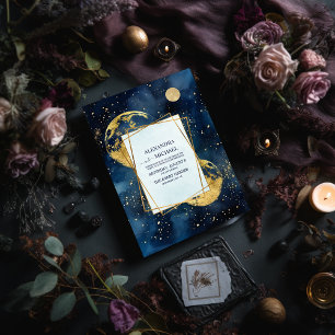 Invitación Boda acuarela azul místico de medianoche y dorado