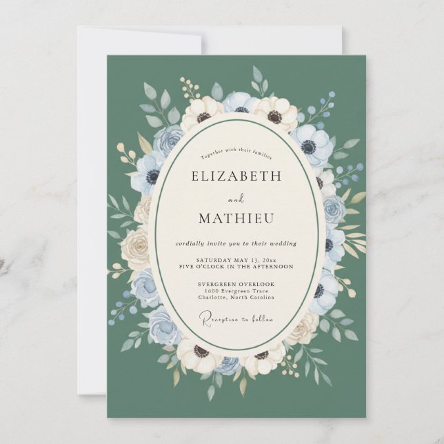Invitación Boda acuarela azul pálido Sage (Anverso)