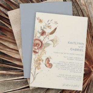 Invitación Boda acuarela azul polvoriento floral flor silvest