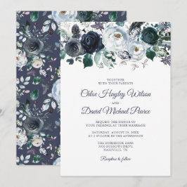 Invitación Boda acuarela azul polvoriento y navy rústico
