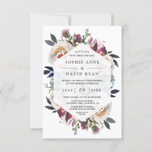 Invitación Boda acuarela azul turbio azul rosa floral