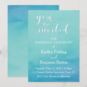 Invitación Boda acuarela azul y verde turquesa "Estás invitad
