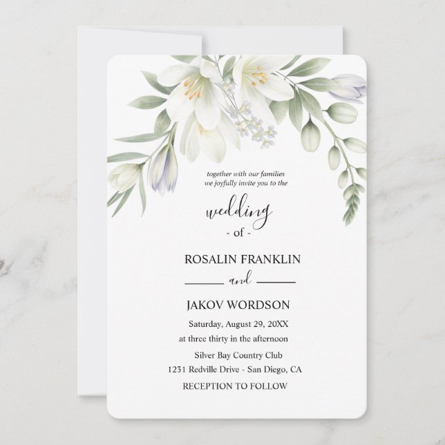 Invitación boda acuarela blanca (Anverso)