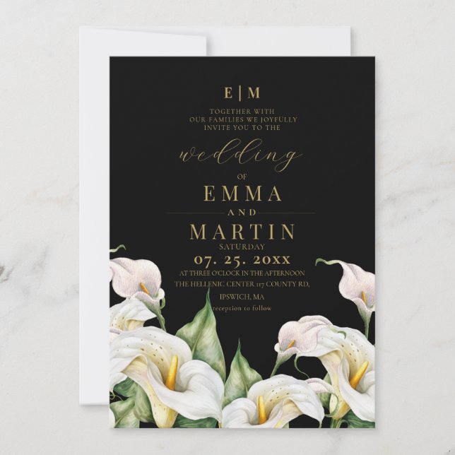 Invitación Boda acuarela bohemia de lirio de Calla (Anverso)