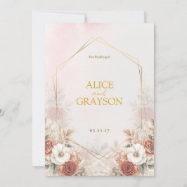 Invitación Boda Acuarela Bohemio Elegante Pastel Floral 