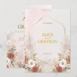 Invitación Boda Acuarela Bohemio Elegante Pastel Floral
