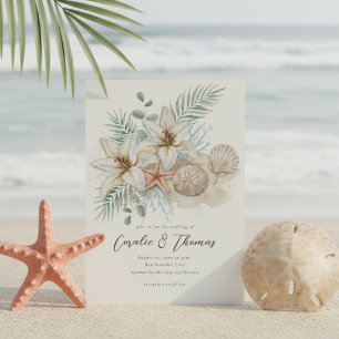 Invitación Boda acuarela boho tropical de playa