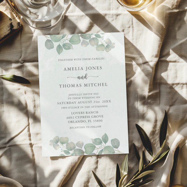 Invitación Boda acuarela boho verde eucalipto (Subido por el creador)