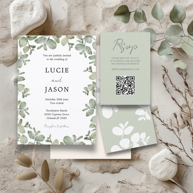 Invitación Boda acuarela boho verde salvia eucalipto (Subido por el creador)