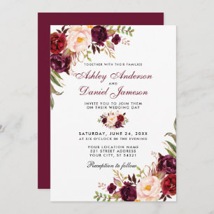Invitación Boda acuarela Borgoña Floral