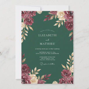 Invitación Boda acuarela bosque granate