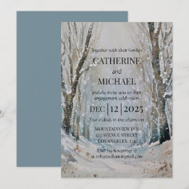 Invitación Boda acuarela bosque invernal polvoriento azul rús
