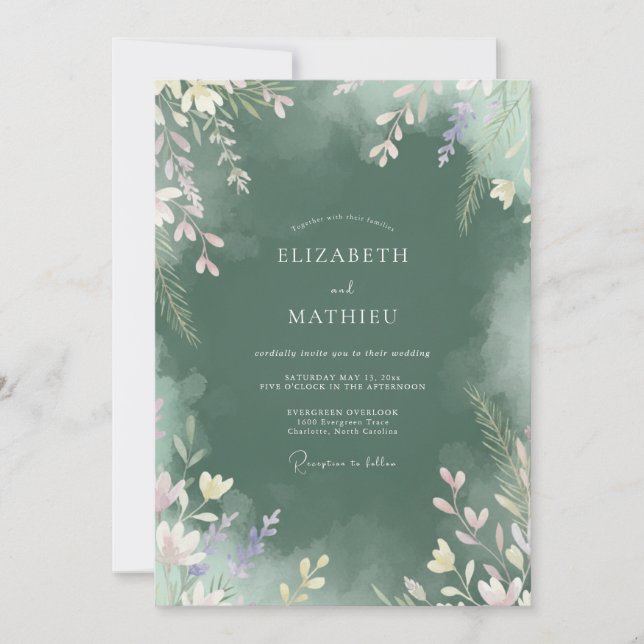 Invitación Boda acuarela bosque oscuro (Anverso)