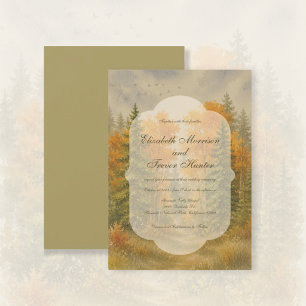 Invitación Boda Acuarela Bosque Otoñal Rústico
