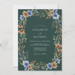 Invitación Boda acuarela botánica azul esmeralda