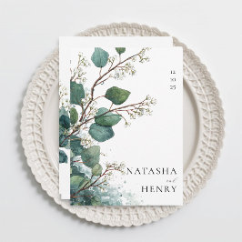 Invitación Boda acuarela botánica de eucalipto verde