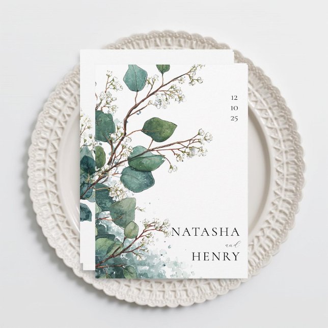 Invitación Boda acuarela botánica de eucalipto verde (Subido por el creador)