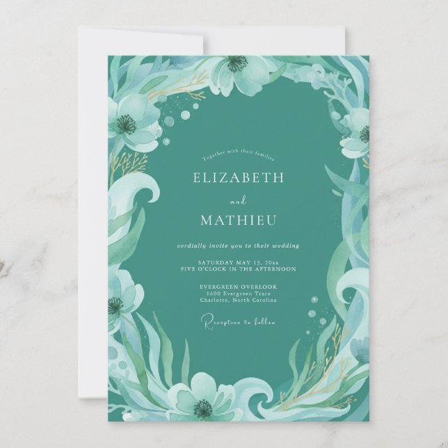 Invitación Boda Acuarela Botánica Etérea Acuática (Anverso)