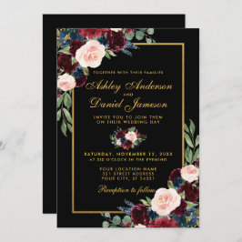 Invitación Boda acuarela Burgundy Floral Gold Photo