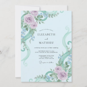 Invitación Boda acuarela caprichosa azul polvo
