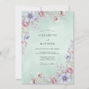 Invitación Boda acuarela celadón malva
