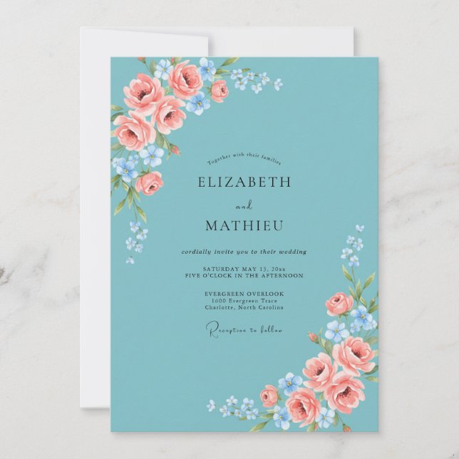 Invitación Boda acuarela cielo rosa (Anverso)
