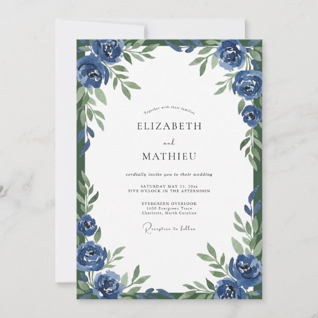 Invitación Boda acuarela Cobalt Bloom (Anverso)