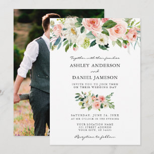 Invitación Boda acuarela color rosa foto de vuelta