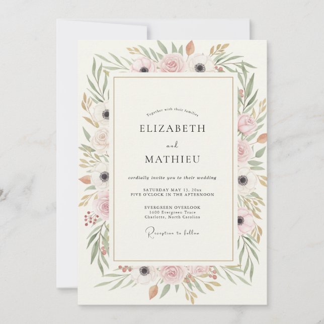 Invitación Boda acuarela con champán rosado (Anverso)