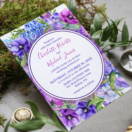 Invitación Boda acuarela con estampado paisley rosa púrpura