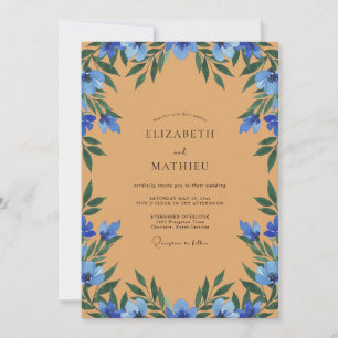 Invitación Boda acuarela con flor de aciano ocra