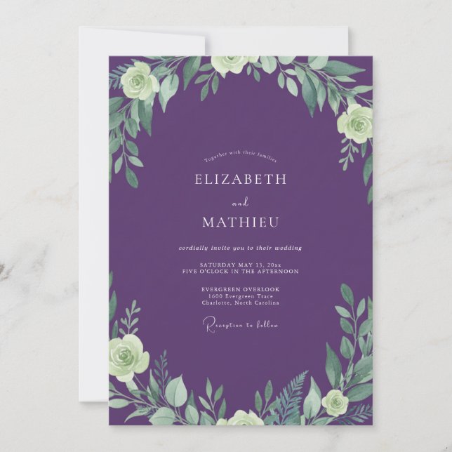 Invitación Boda acuarela con hojas de ciruela (Anverso)