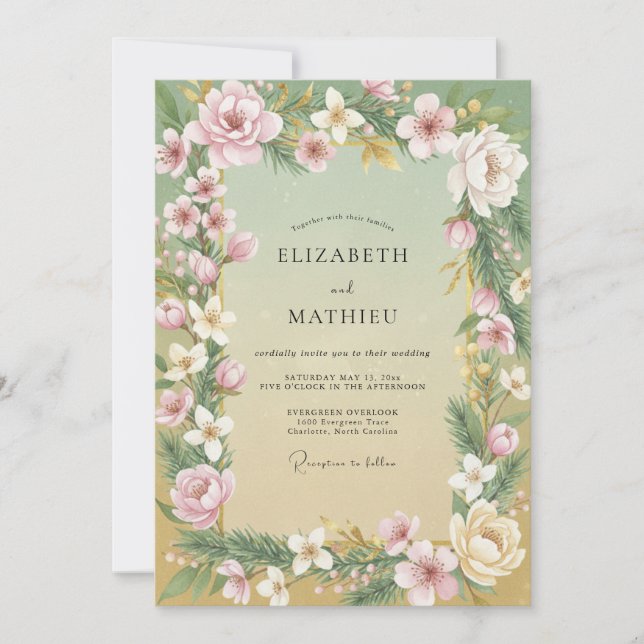 Invitación Boda acuarela con menta rosada (Anverso)