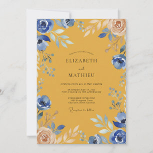 Invitación Boda acuarela con mostaza y aciano