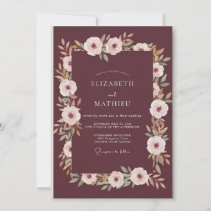 Invitación Boda acuarela con rubor granate