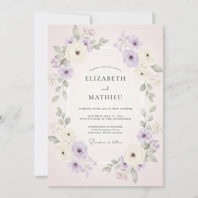 Invitación Boda acuarela con rubor malva (Anverso)