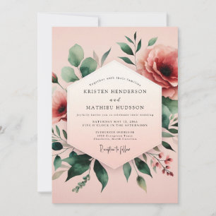 Invitación Boda acuarela con salvia y rubor