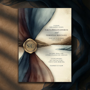 Invitación Boda acuarela con sello de ombre de ciruela y azul