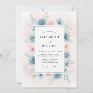 Invitación Boda acuarela con tono de flor de aciano