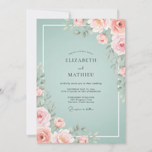 Invitación Boda acuarela con tonos suaves y rosa
