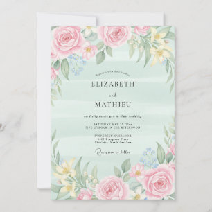 Invitación Boda acuarela con toque de menta