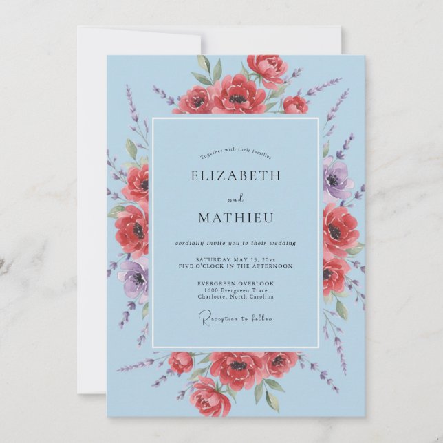 Invitación Boda Acuarela Coral Amapola (Anverso)
