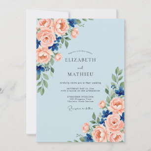 Invitación Boda acuarela coral azur