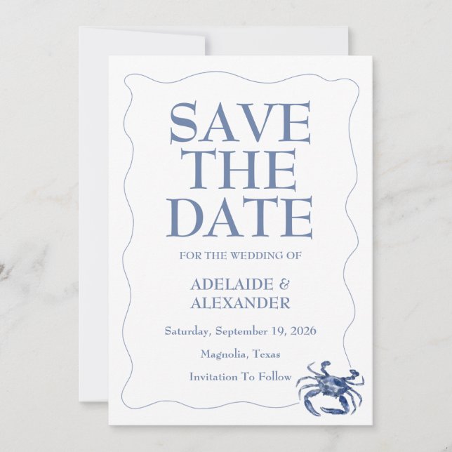 Invitación Boda Acuarela Costera Moderna Azul (Anverso)