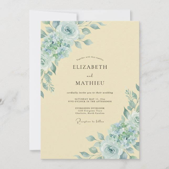 Invitación Boda acuarela crema Aqua (Anverso)