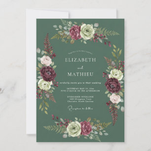 Invitación Boda acuarela crema ciruela